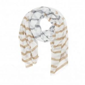 Шарф женский ⭐️ Серо-бежевый шарф в полоску CS014 ⭐️